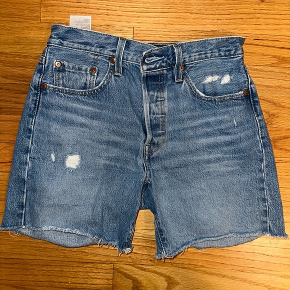 Levi's 501 Blue Distressed Jean Shorts - Picture 1 of 7